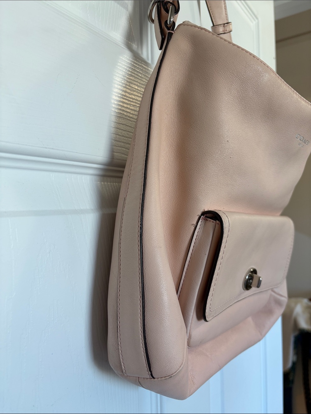 Coach Soft Pebbled Leather Shoulder Bag in Blush Pink - Picture 4 of 16